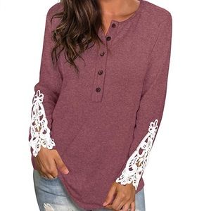 Juniors Long Sleeve Lace Henley Shirt